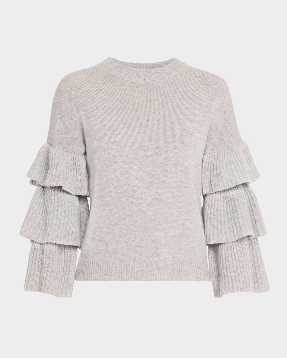 Tiered-Sleeve Crewneck Cashmere Sweater